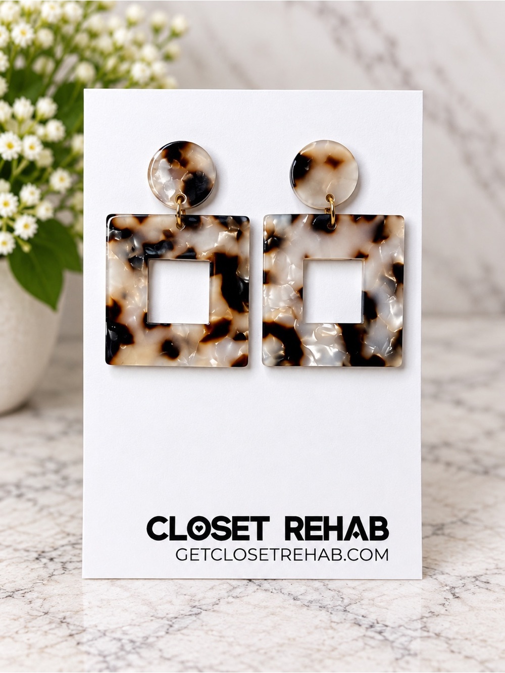 Closet Rehab Small Open Square Drop Earrings - Pearly Tortoise